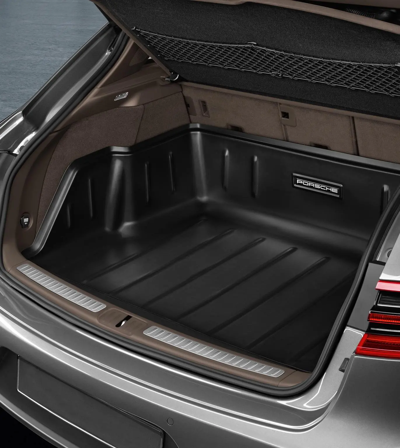 thumbnail interactive-video image 1 of Custom Fit Trunk Liner / Boot Mat For Porsche Cayenne, Macan, Panamera – Black Vinyl, Waterproof 1 of 6