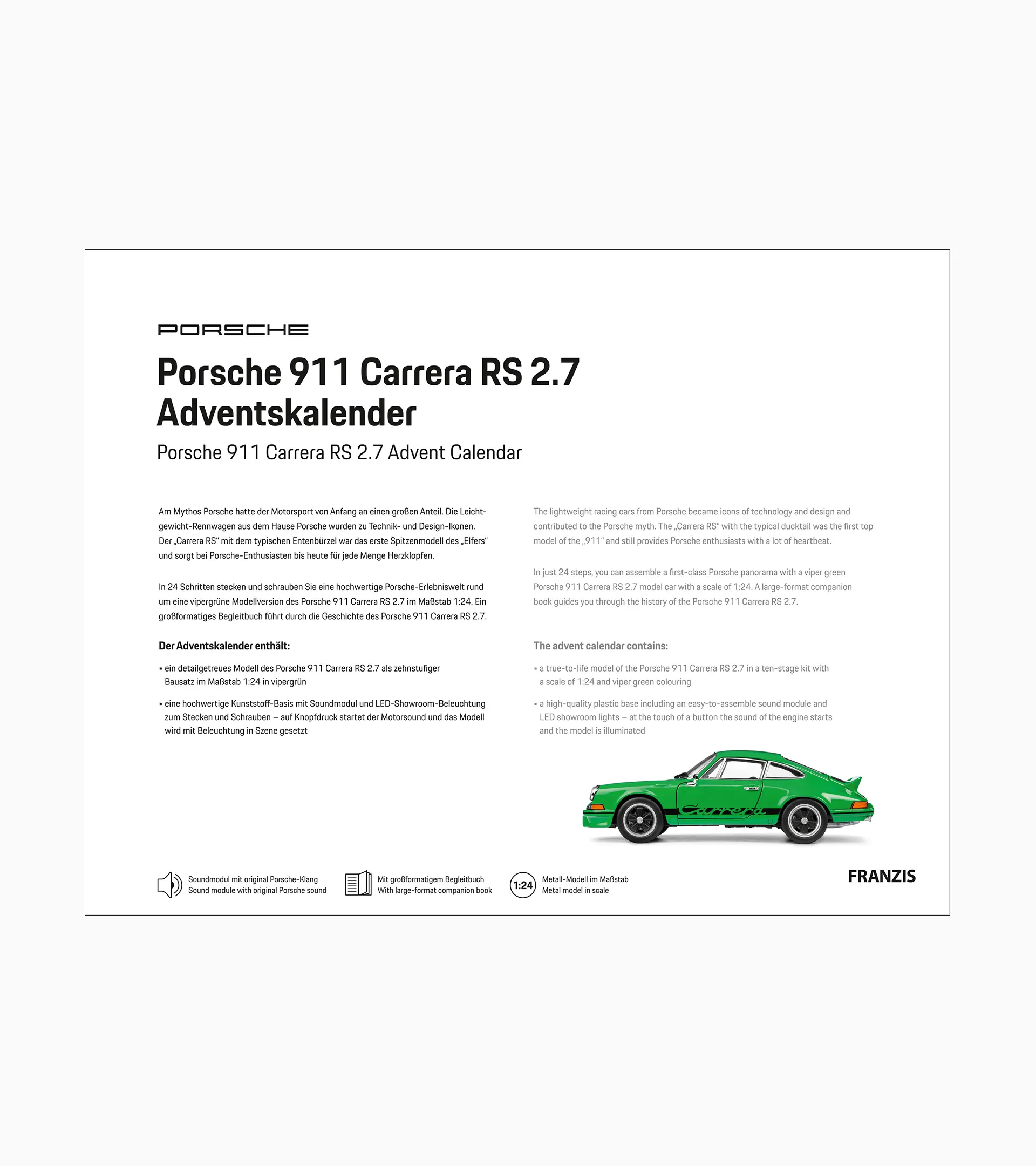 Porsche 911 Carrera RS 2.7 advent calendar | PORSCHE SHOP