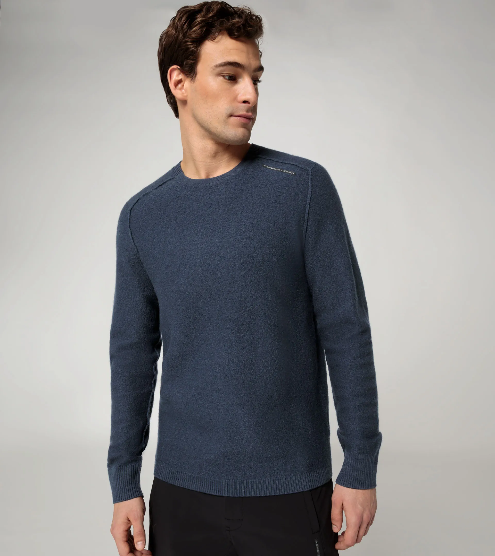 POCHER ポシェ 20AW ブルー ニット Wool crew neck pullover | PORSCHE SHOP
