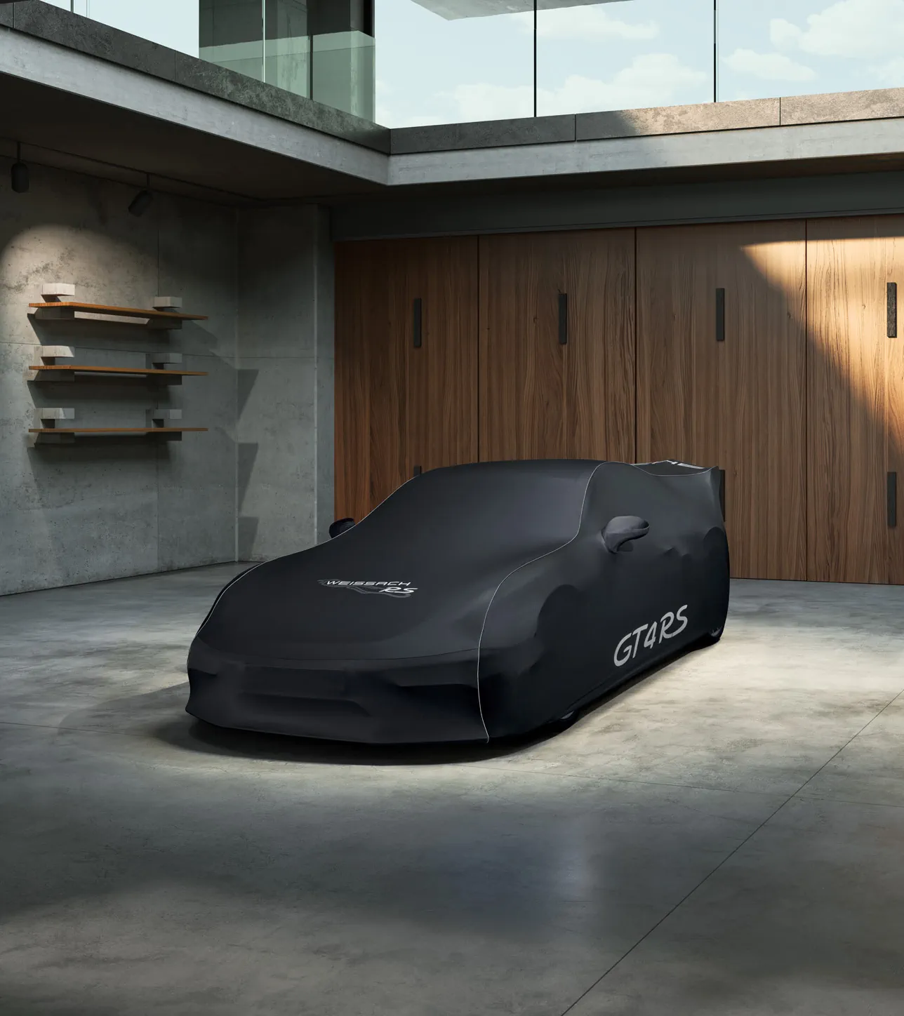 Custom Indoor Car Cover for 718 Cayman GT4 RS | Arctic Grey Piping 