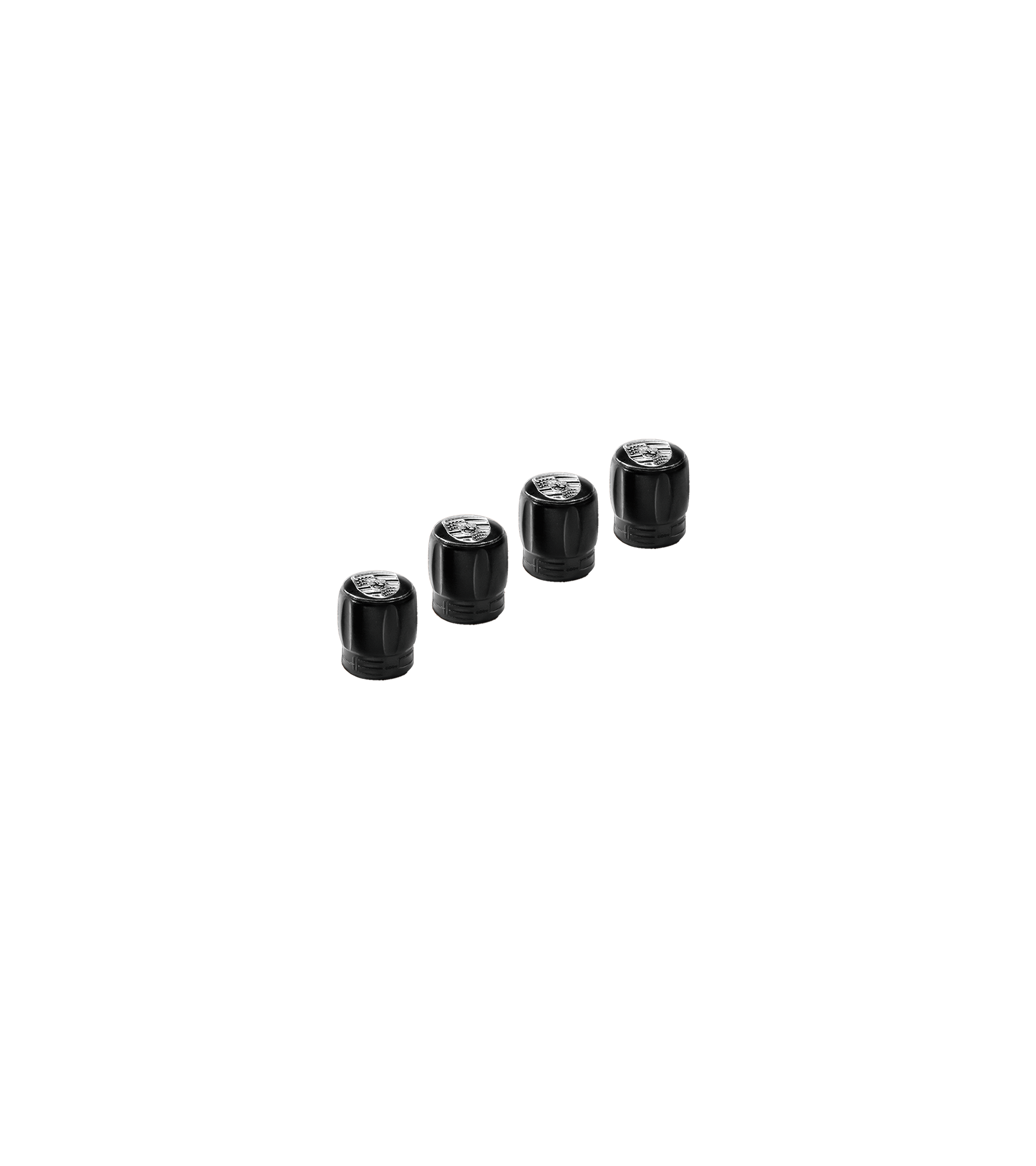 Porsche Emblem Decorative Valve Caps - Silver with Black Emblem