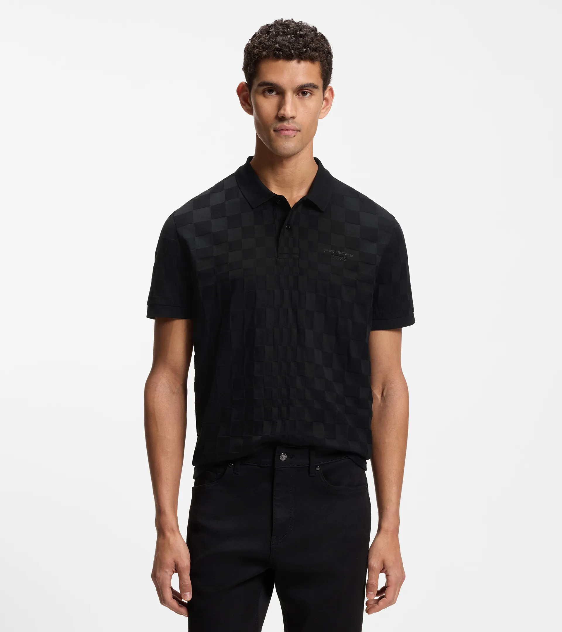 Polo shirt in jacquard-patterned cotton Porsche x BOSS Polo shirt in jacquard-patterned cotton Porsche x BOSS