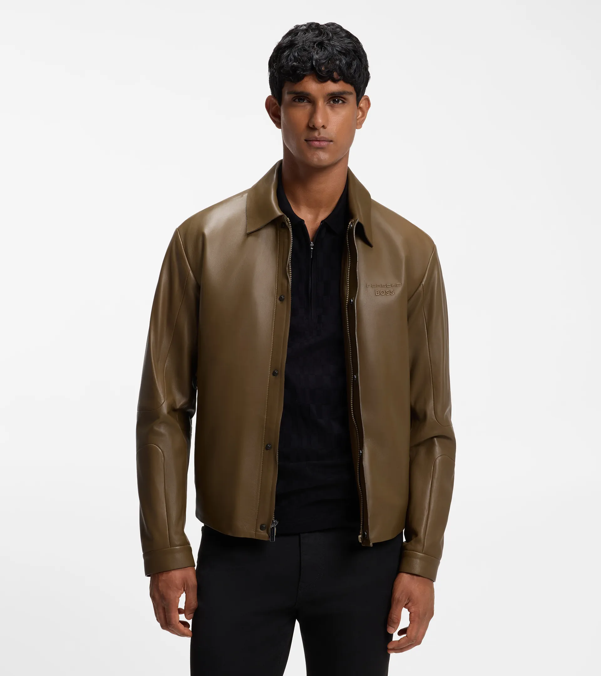 PORSCHE BOSS レザージャケット Leather jacket with concealed magnetic closure - Porsche x BOSS